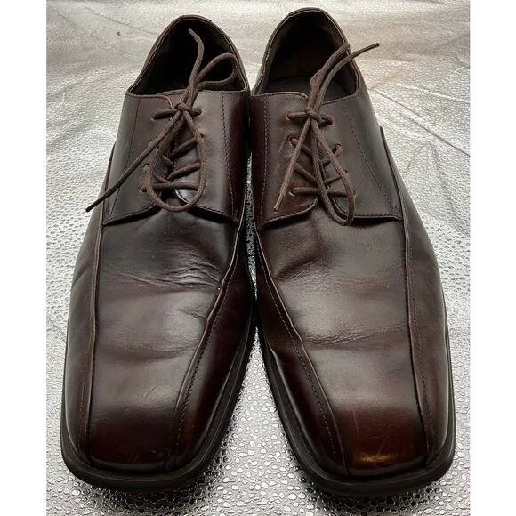 Stafford Handcrafted 12M Men's Leather Dress Shoes Square Toe Dark Brown Lace Up - Picture 1 of 9